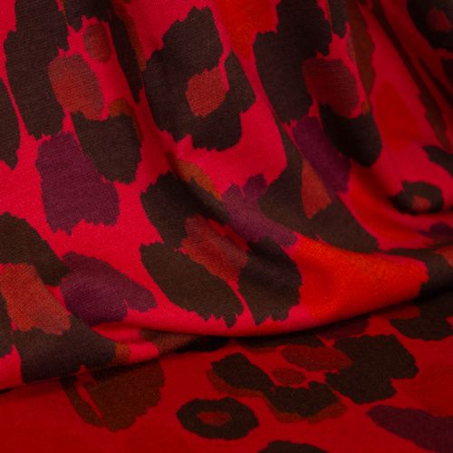 Viscose tricot rood met abstracte strepen print - Alta Moda