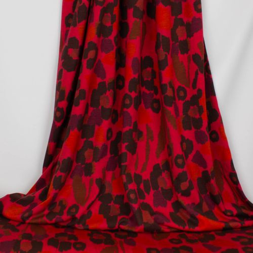 Viscose tricot rood met abstracte strepen print - Alta Moda