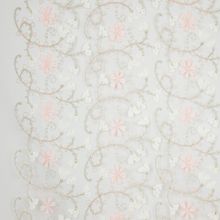 Witte tule met glinsterend zilverpatroon en witte / roze bloemetjes