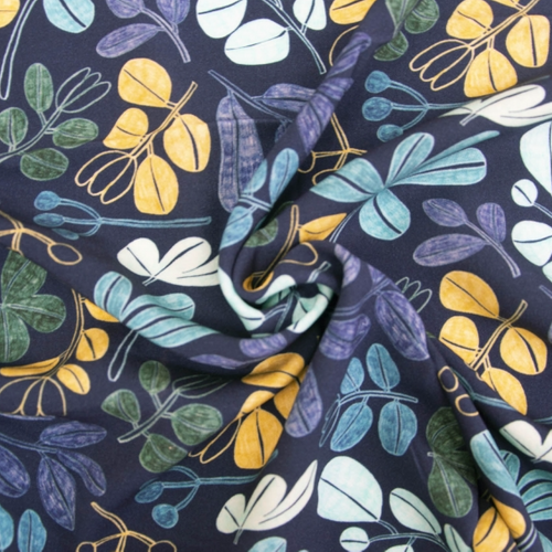 Viscose donkerblauw met blaadjes  - Katia Fabrics