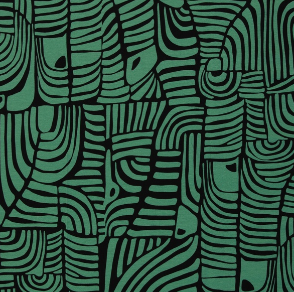 Tricot groen met abstract patroon