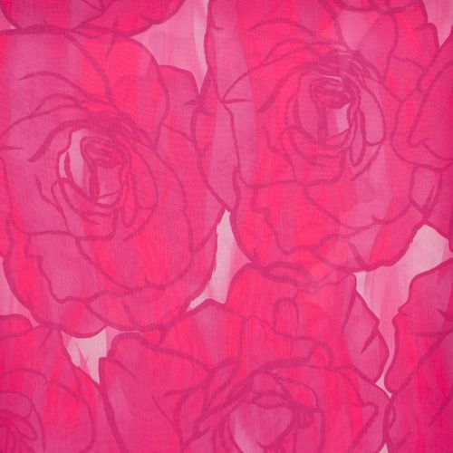 Polyester voile roze met rozen bloemen - Knipmode & A La Ville