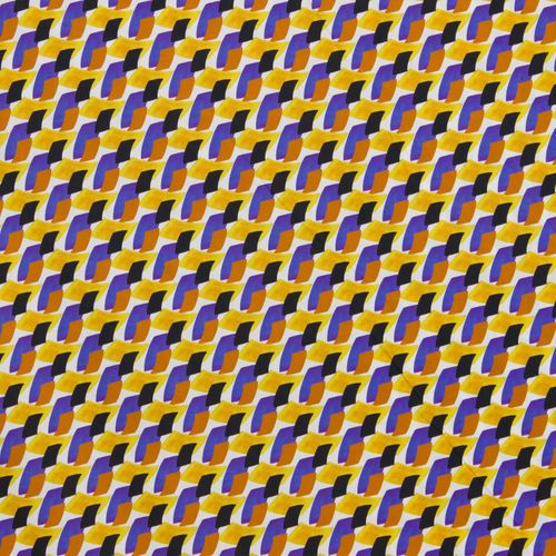 Katoen geel paars en zwart geometrische print