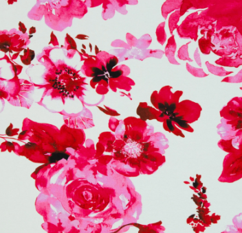 Tricot wit met roos/rode bloemen