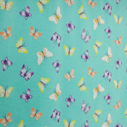 Tricot blauw met vlinders en glinstering
