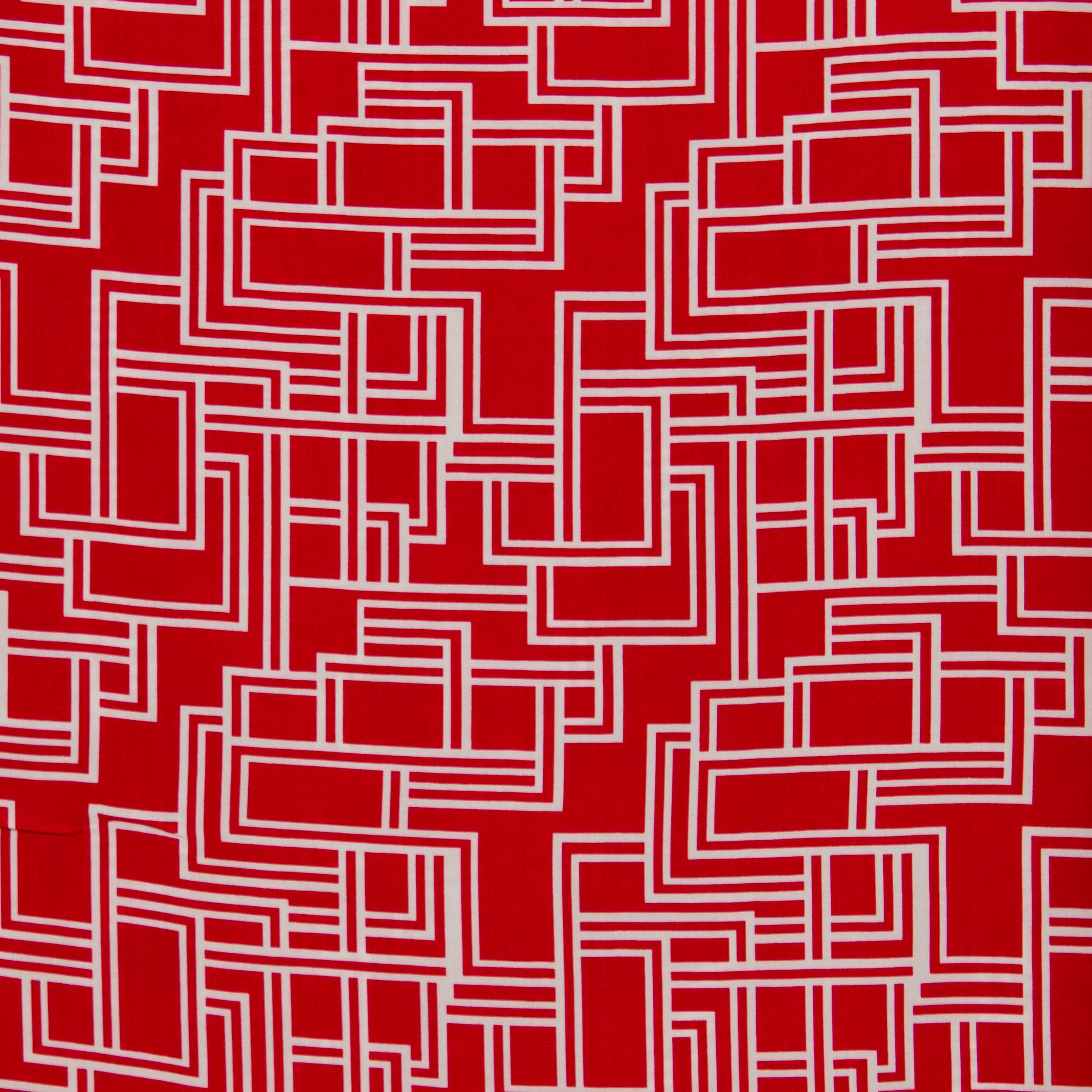 Viscose popeline rood met wit patroon
