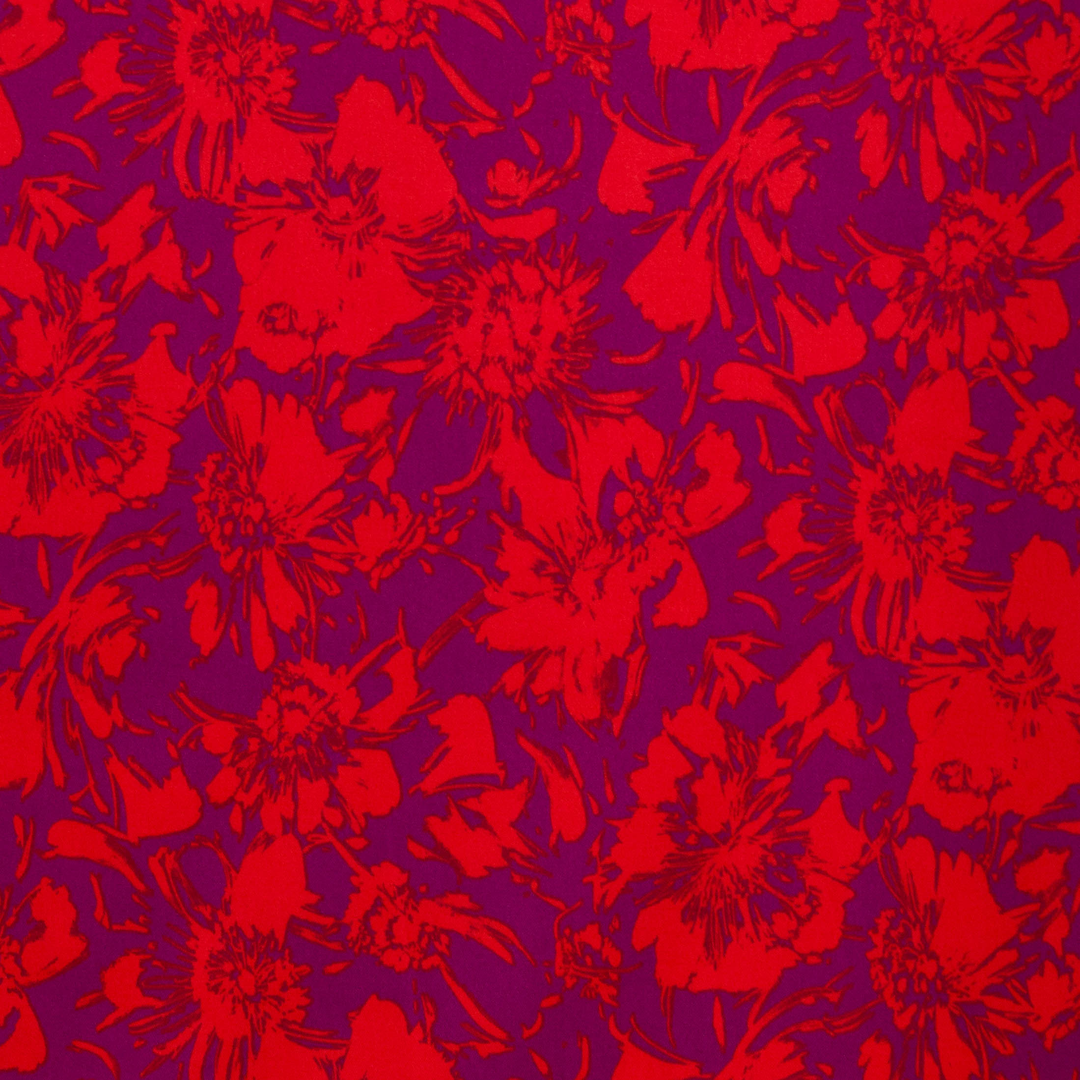 Viscose stretch paars met rode bloemen