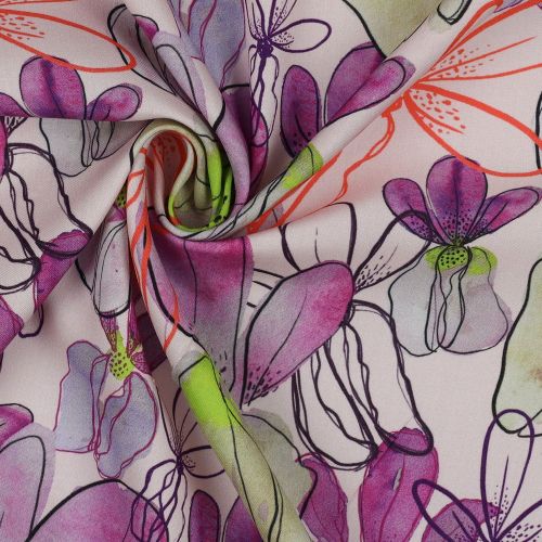 Lenzing ecovero pastel lila met bloemen - Nerida Hansen x Verhees Textiles