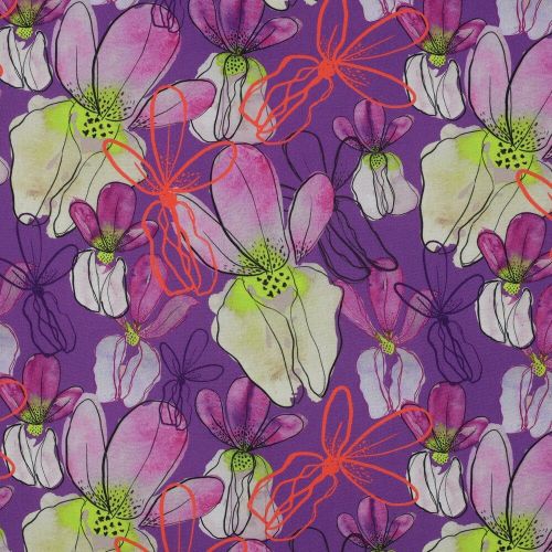 Lenzing ecovero paars met bloemen - Nerida Hansen x Verhees Textiles