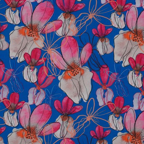 Lenzing ecovero blauw met bloemen © 2024 Verhees Textiles 