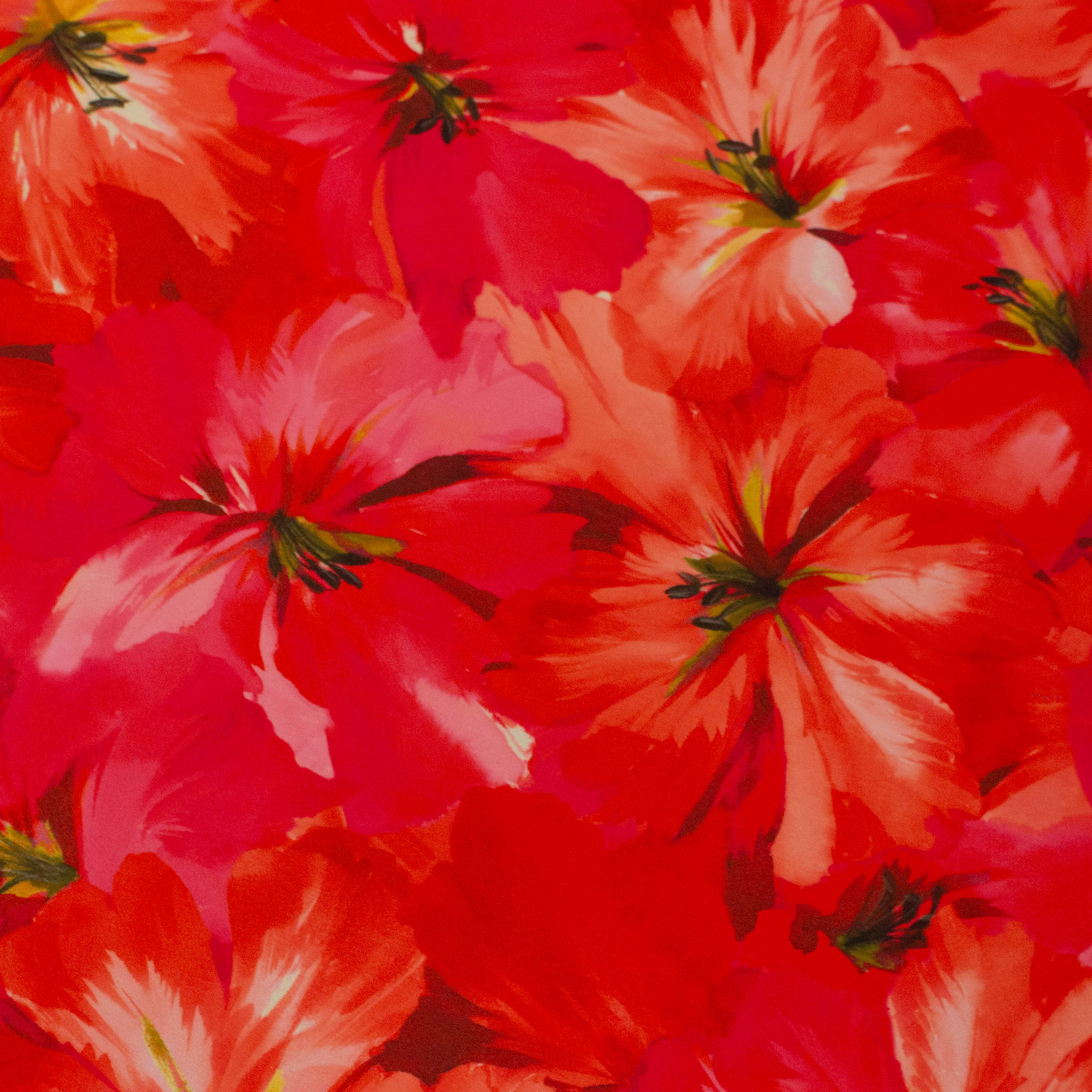 Polyester crêpe met rode bloemen - Lorré