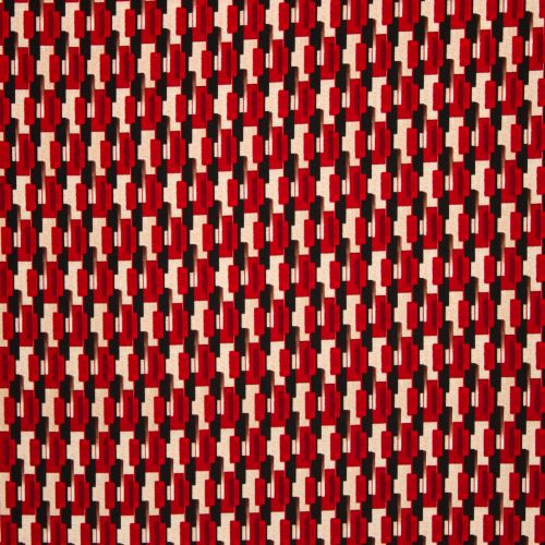 polyester met abstract rood/zwart motief