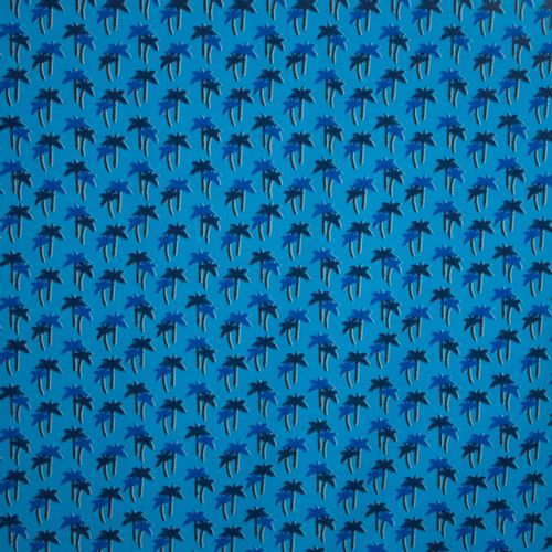 Blauwe katoen french terry met palmboommotief