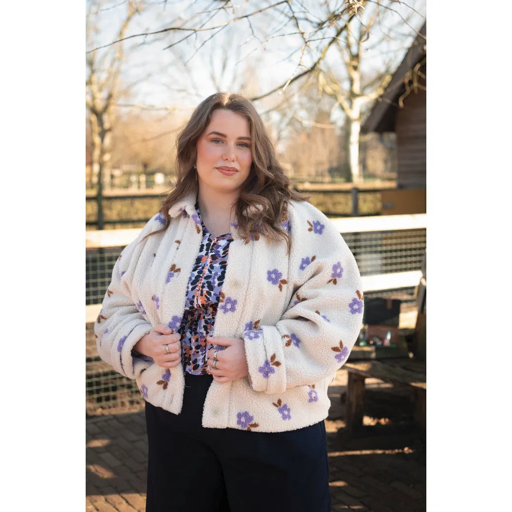 Teddy jacquard ecru met bloemen