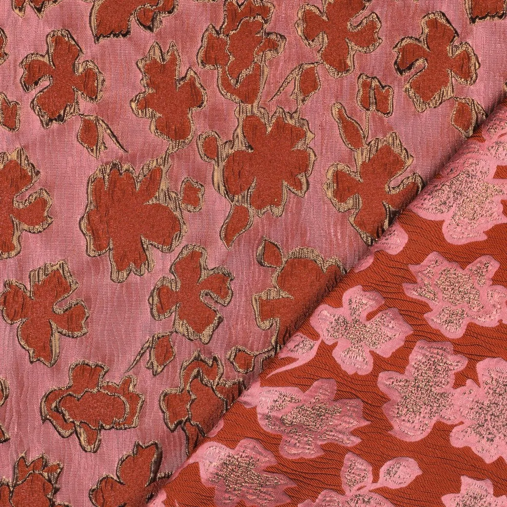 Jacquard glans roze met bloemen