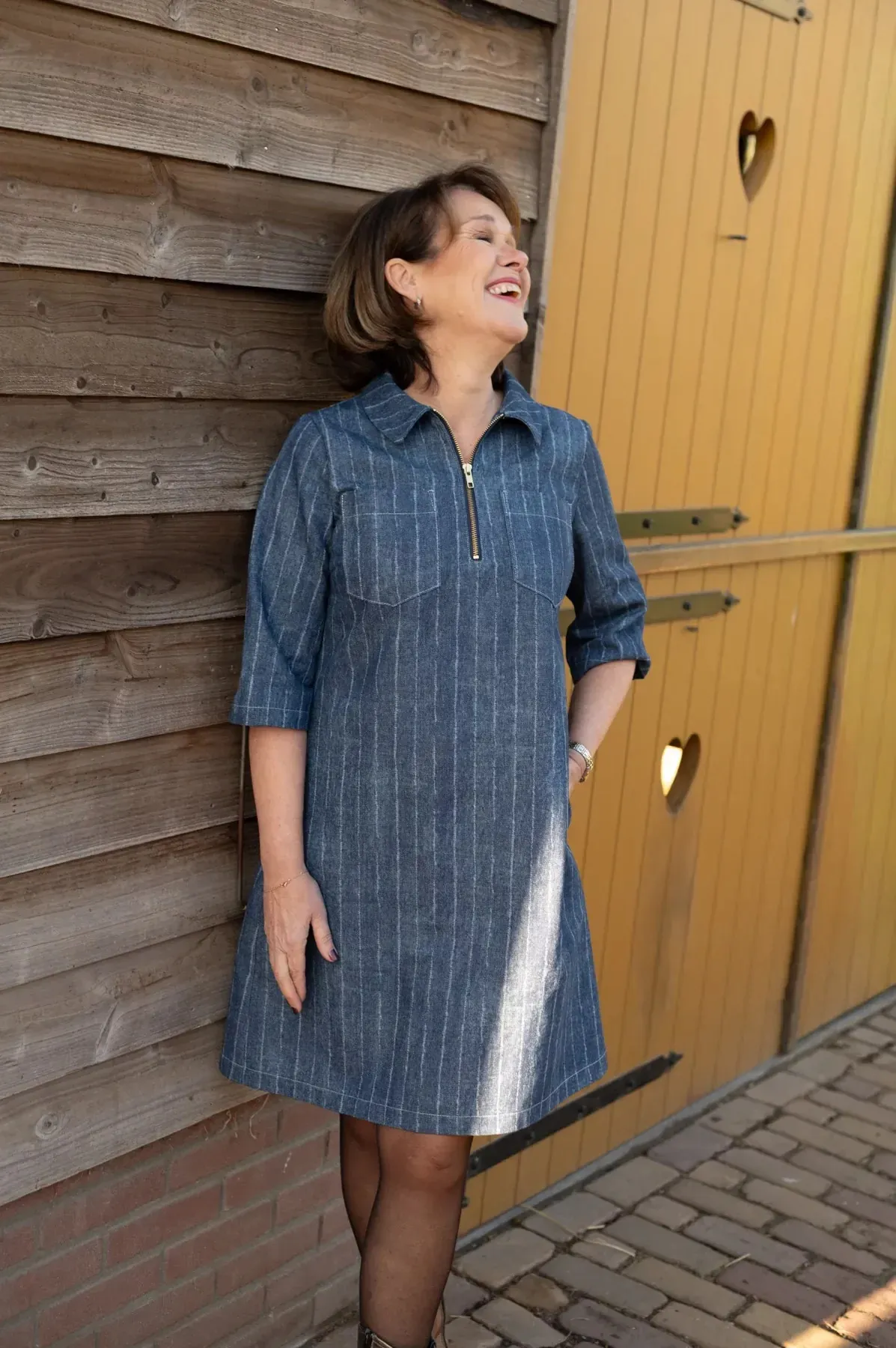 Denim donkerblauw met strepen