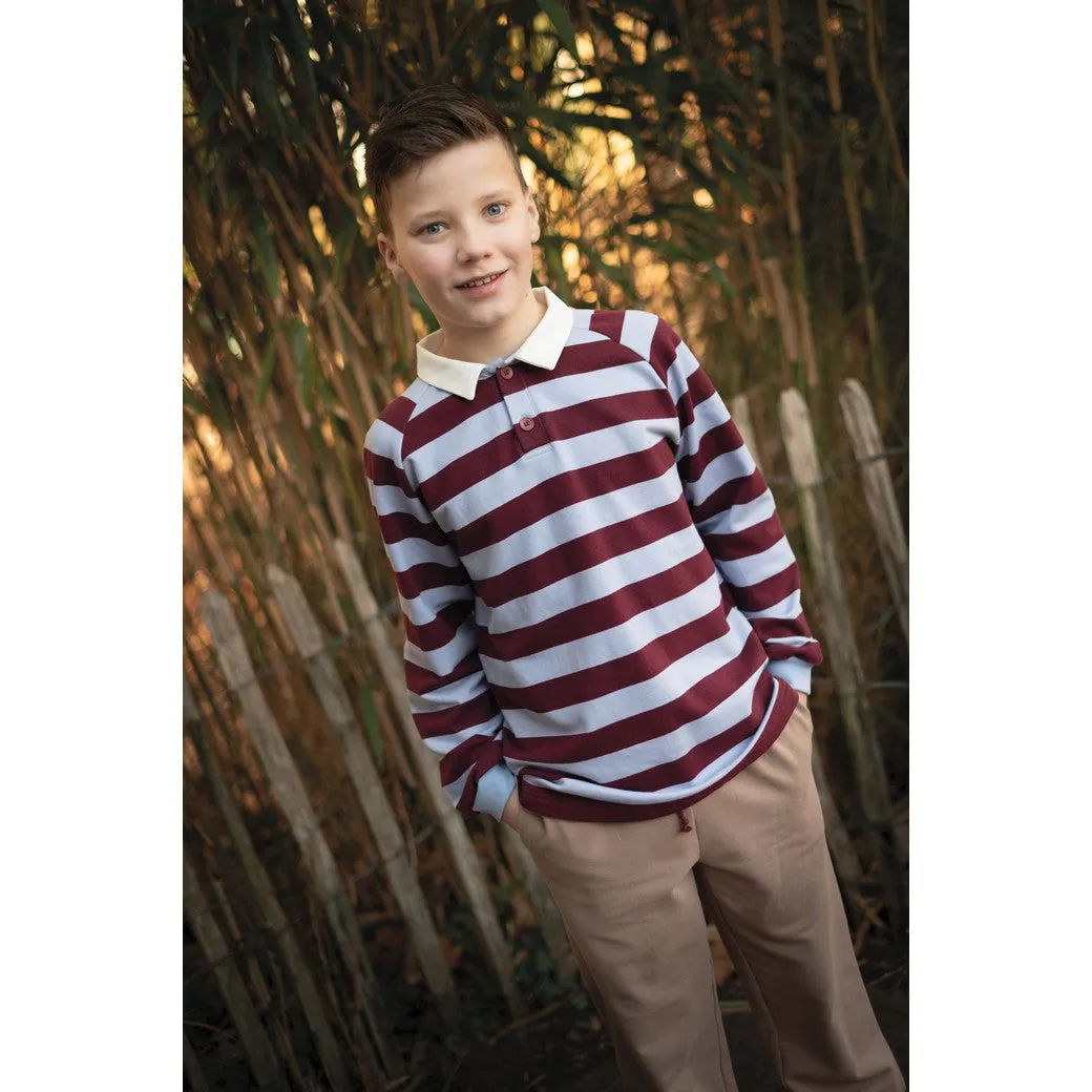 Sweater gestreept blauw en bordeaux