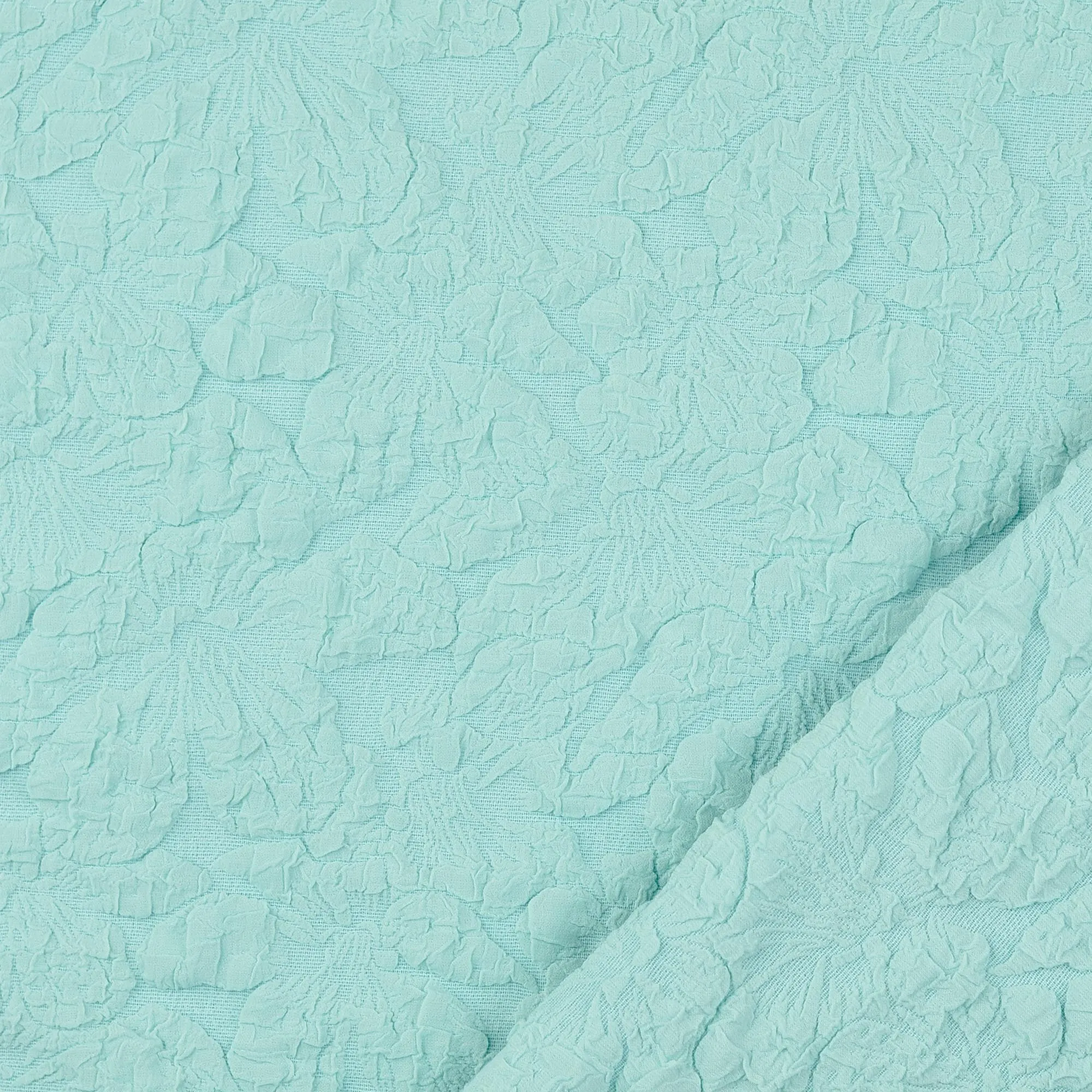 Jacquard reliëf licht turquoise met bloemen