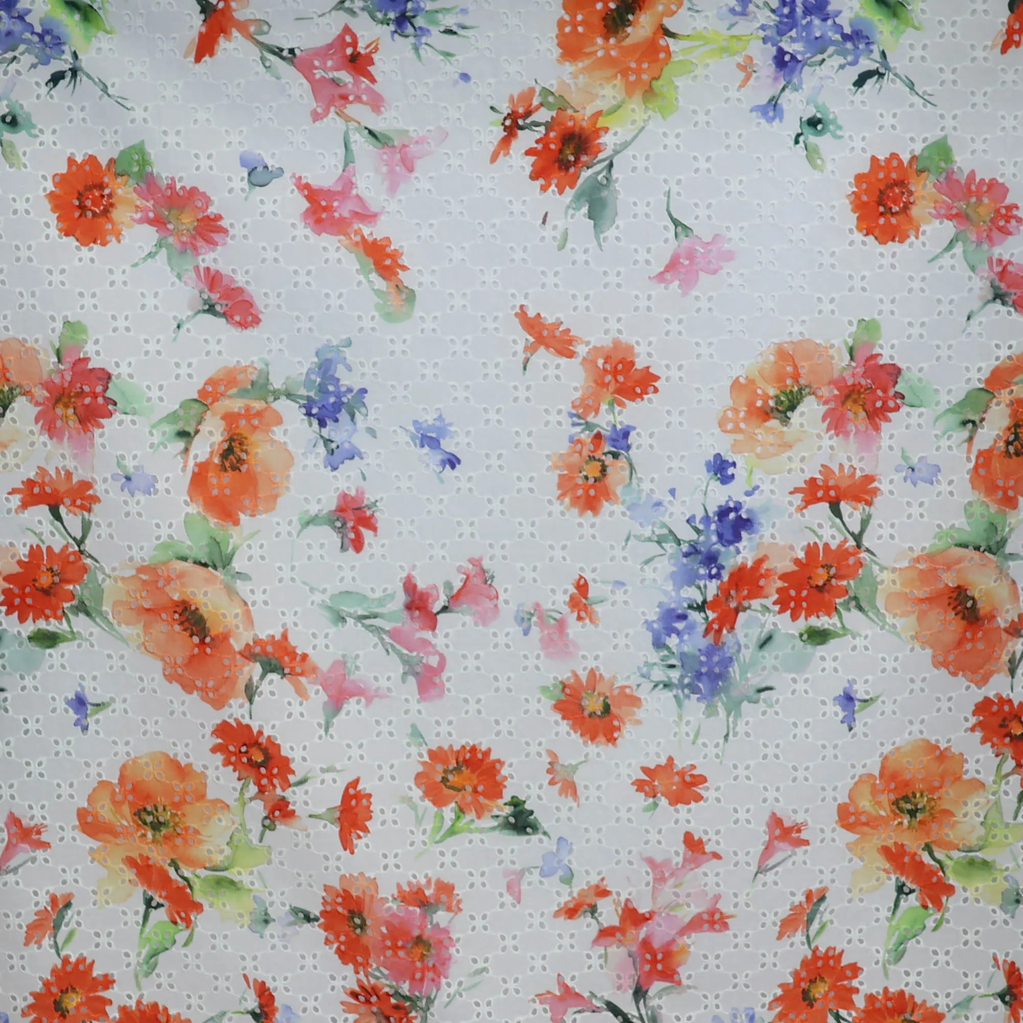 Broderie wit met bloemen - Lorré