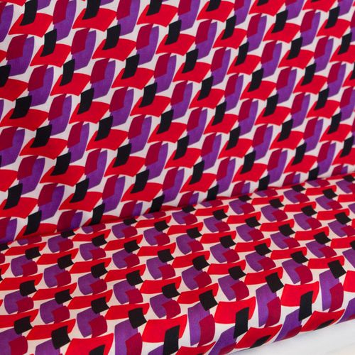 Italiaanse katoen rood paars en zwart geometrische print - Alta Moda