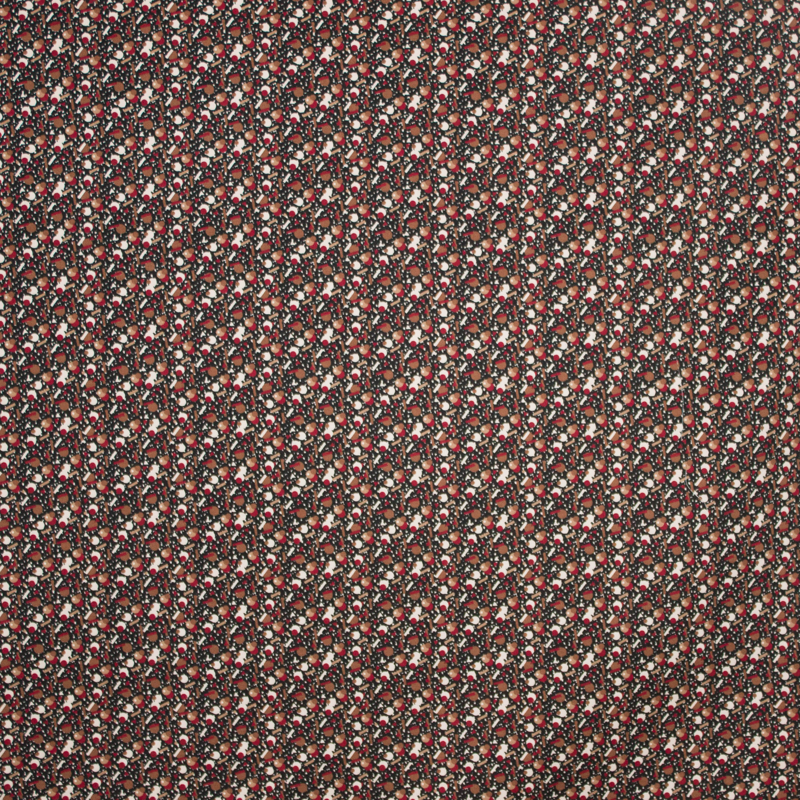 Licht elastische zwarte katoen met rood-bruine geometrische figuren