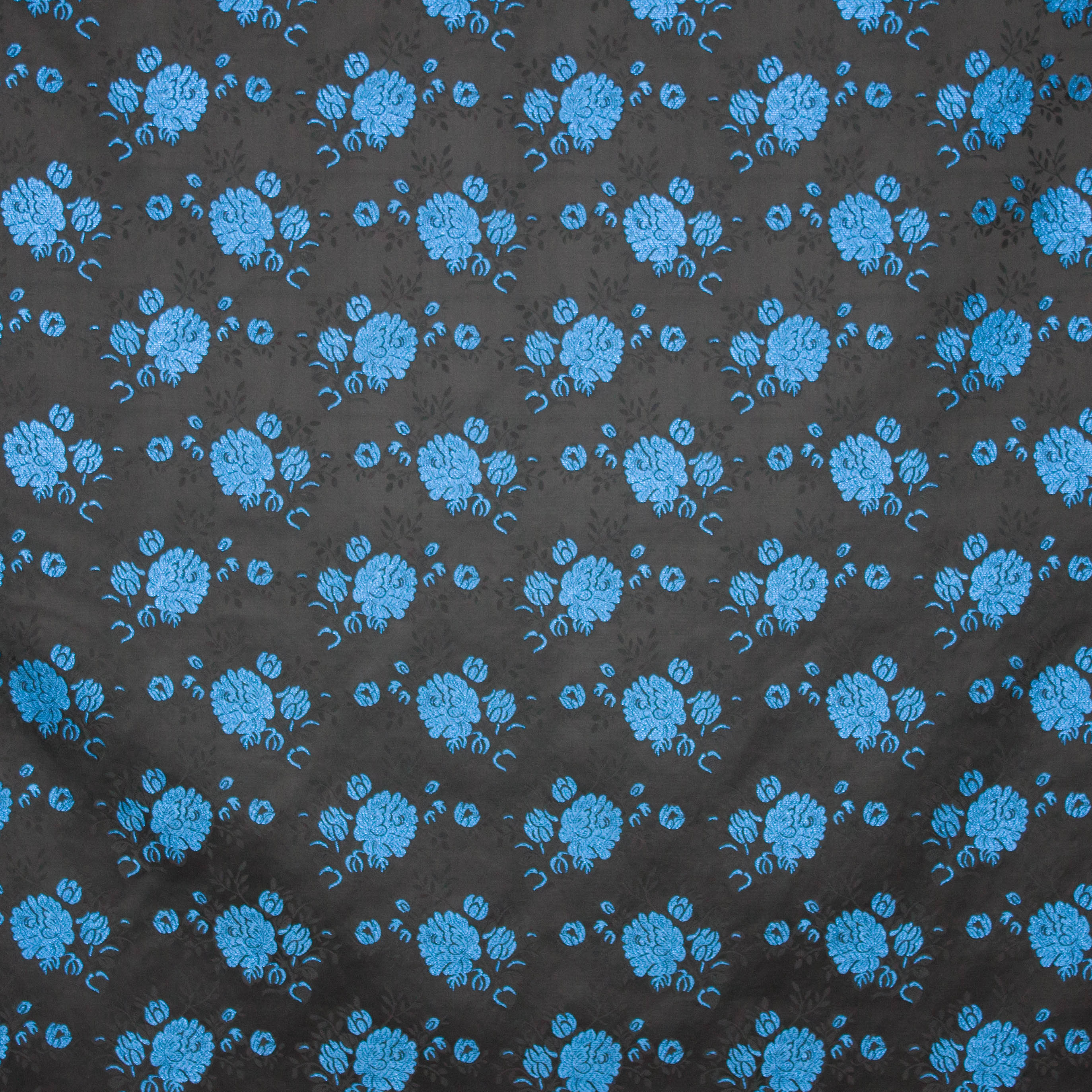 Zwarte jacquard met blauw bloemenmotief