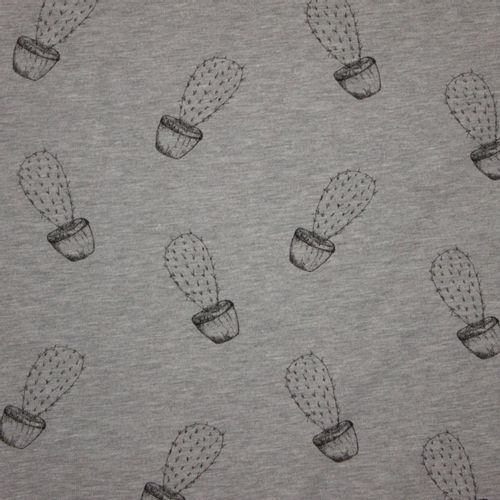 Soepele sweaterstof in grijs met cactusmotiefjes