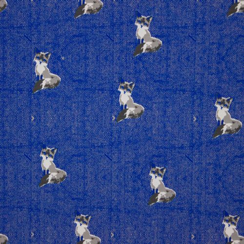 Sweaterstof in blauw visgraadmotief met vosjes