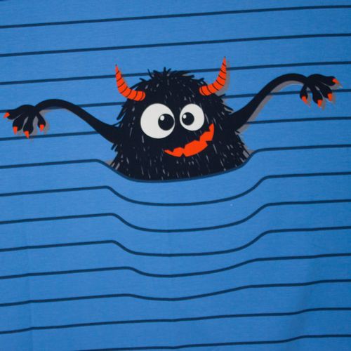 Blauw tricot paneel met monster afbeelding