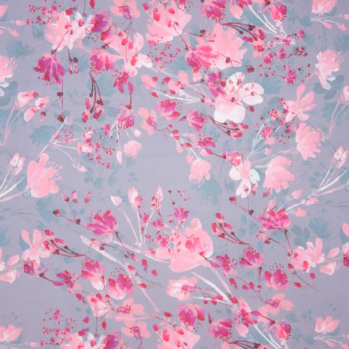 Zachte lila polyester met bloemenmotief