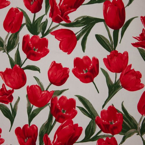 Witte stretchkatoen met tulpen in rood en groen uit 'Stitched By You' en 'My Image'