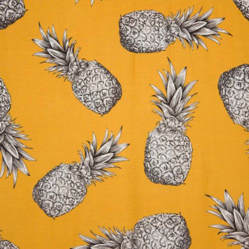 Gele viscosemengeling met ananasprint uit 'Stitched By You', 'My Image' en 'B Trendy'