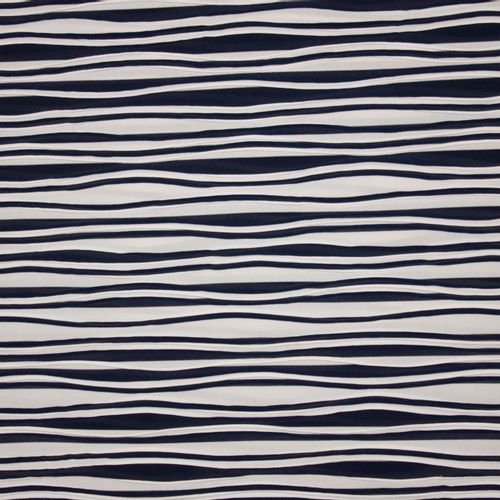 Stretch polyester in witte en donkerblauwe strepen met structuur van 'La Maison Victor'