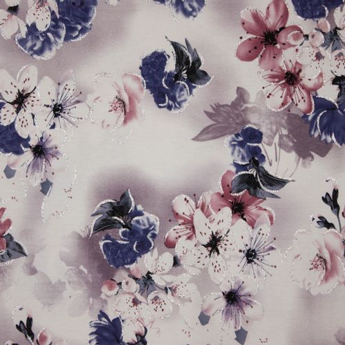 Viscose tricot met bloemenmotief in lila en paarse tinten