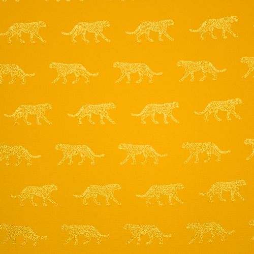 Polyester crêpe okergeel met gouden tijgerprint