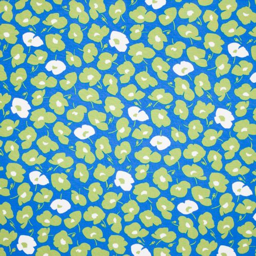 Blauwe viscose tricot met bloemen motief