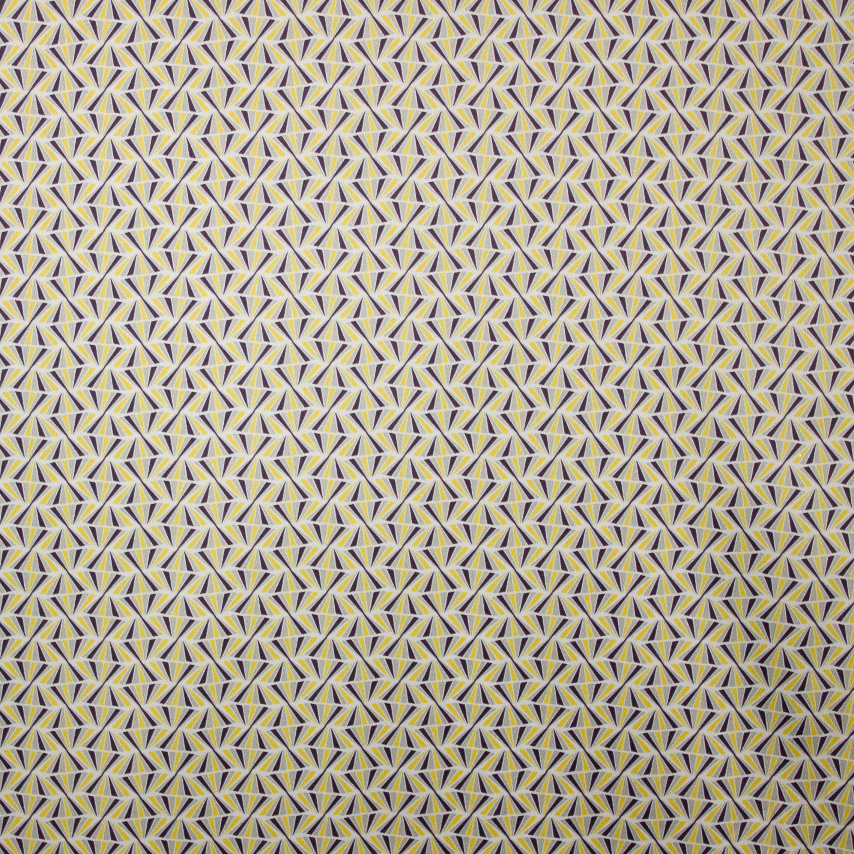 Polyester stof met abstract motief in grijs, wit en geel