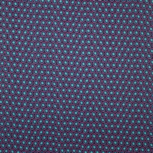 Fijne polyester met bollen motief in paars en blauw