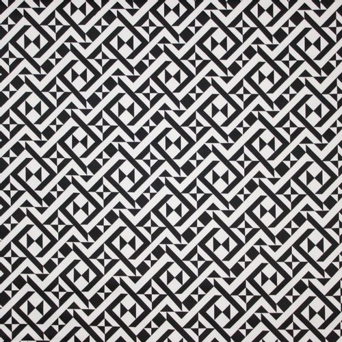 Gesatineerde rekbare katoen met geometrisch patroon in wit en zwart