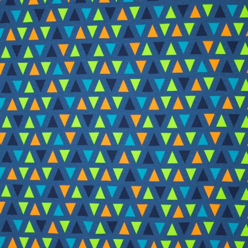 Blauwe tricot met neon driehoeken