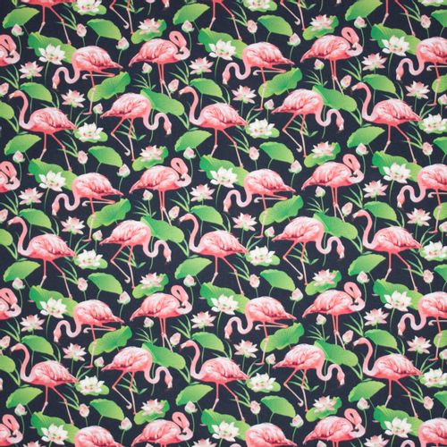 Zwarte tricot met flamingo's