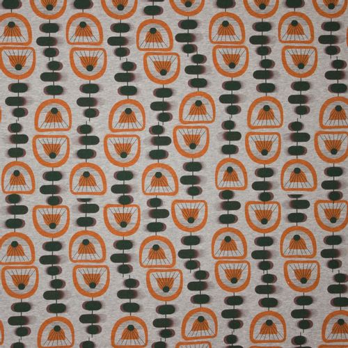 Grijze gemeleerde tricot met abstract motief 'Orangella' van 'Lillestoff'