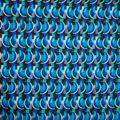 Katoen stretch blauw geometrisch motief