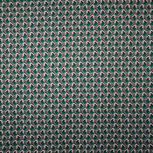 Gesatineerde stretch polyester met geometrisch motief