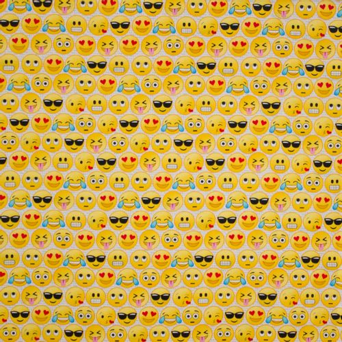 Katoen geel emoji print