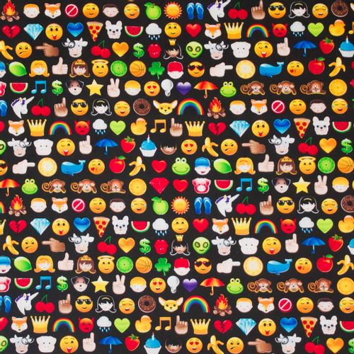 Katoen zwart emoji print