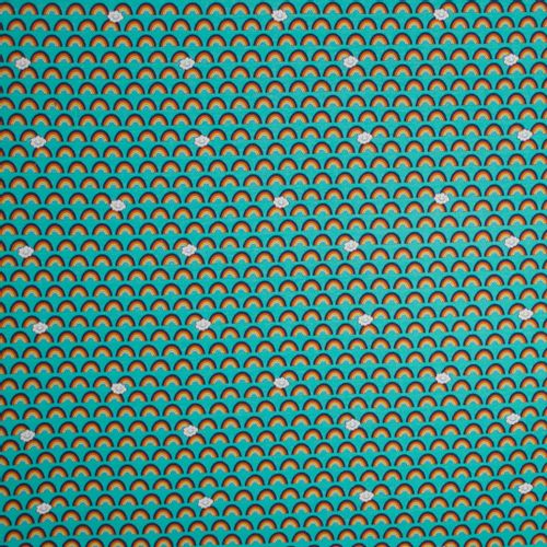 French terry turquoise regenboog motief