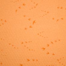 Licht oranje sweaterstof gewatteerd en overstikt met vogelprint