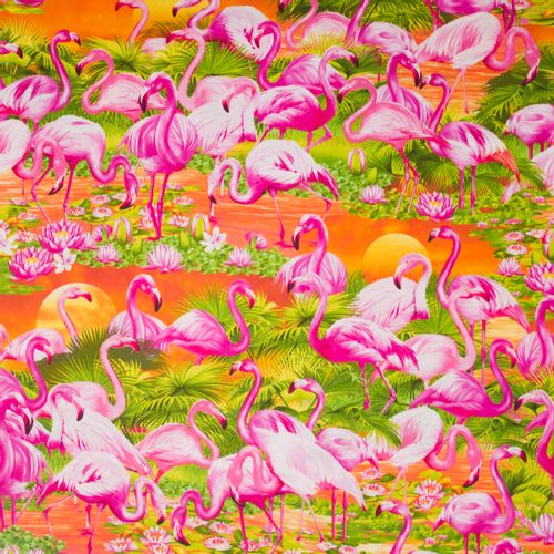 Katoen met flamingo motief