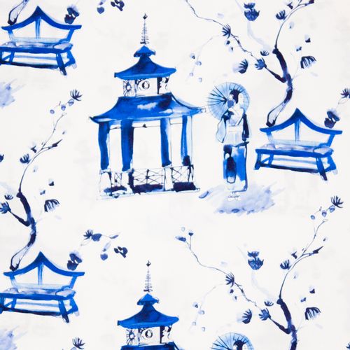 Witte katoen met Oosters geïnspireerde print 'Pagoda Garden'